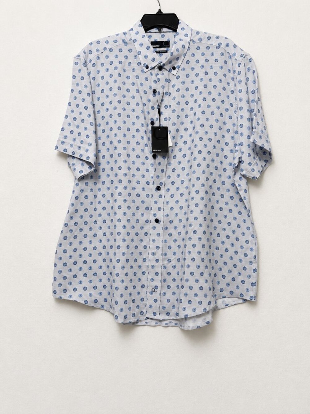 Quieti Men's Short Sleeve Shirt Blue Floral Linen Tencel Size XL NEW
